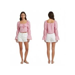 Freshman 1996 Pink Striped Crop Top Square Neck Bell Sleeve Blouse L